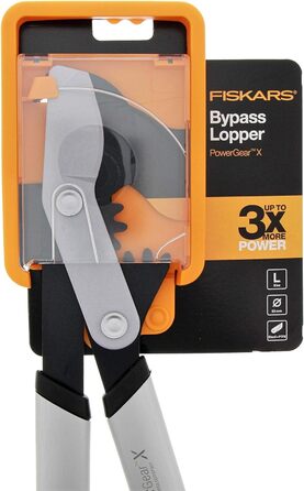 Fiskars PowerGear X Bypass Pruning Shears for Fresh Wood, Non-Stick Coated, Hardened Precision Steel, Length: 80 cm, Black/Orange, LX98-L, 1020188