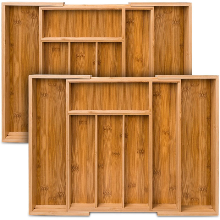 Loco Bird Cutlery Box for Drawers made of Bamboo – Extendable up to 7 Compartments - Cutlery Insert for Kitchens & RVs - Drawer Insert for Kitchen Drawers - Cutlery Box made of Wood