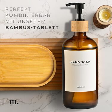 Набір дозаторів для мила та рідкого миючого засобу MaisoNovo: 2 скляні дозатори (500 мл) + 1 коричневе скло, біла бамбукова помпа