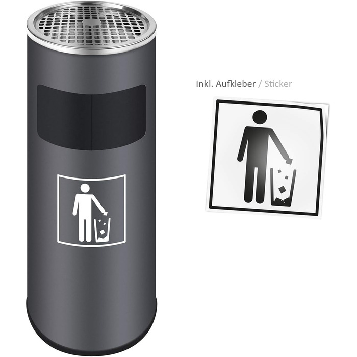 WELLGRO Standaschenbecher з нержавіючої сталі 2в1 для вулиці: попільничка та сміттєвий бак сірого кольору. Великий попільничник для тераси, входу та комерційних приміщень, стійкий до погодних умов.