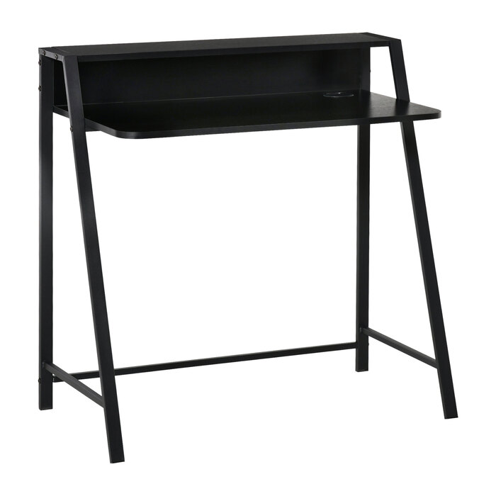 HOMCOM Computer Desk Stylish Writing Desk with Storage and Cable Management, Metal Black 84x45x85cm for Home Office and Study