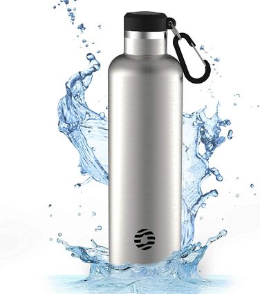 FEIJIAN FJbottle 316 Stainless Steel Vacuum-Insulated Water Bottle 750ml/1000ml with Carabiner, BPA-Free Bottles, Leak-Proof Sports Bottle for Sports, Work, and Travel (1000 ml, Silver)