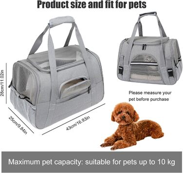Транспортна сумка для тварин з підстилкою з флісу, для котів та маленьких собак до 10 кг, сірого кольору