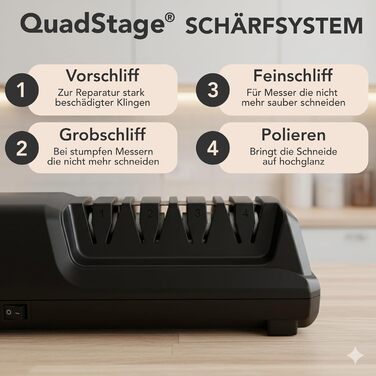 Електричний точило для ножів Cookery 4-ступеневе | Професійний точило з алмазним покриттям для кухонних ножів | Чорний