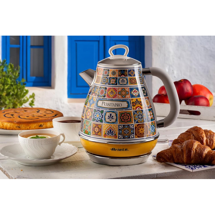 Ariete Vintage Electric Kettle 2869 - 1.7L Stainless Steel Retro Kettle with Water Level Window, Cordless 360° Base, Auto Shut-Off, Tea Infuser, 2000W