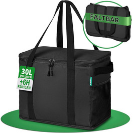 Large Cooler Bag 2-Piece Set Made from Recycled Material – Foldable Large Cooler Bags with Reinforced Bottom – Extra Stable, Ideal as Shopping Bag, Insulated Bag, Thermal Bag Cooler Box 30l (Black, sold individually)