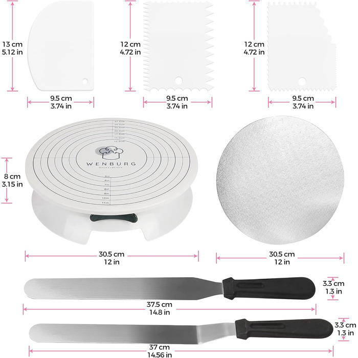 Wenburg Набір для приготування тортів: обертова платформа, декор, аксесуари, E-Book