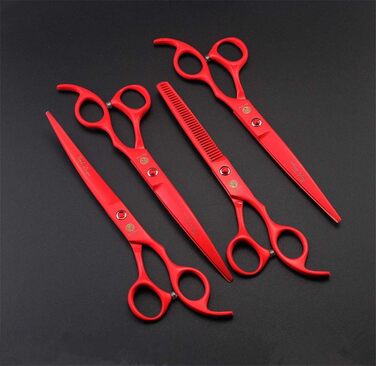 Набір професійних ножиць для собак Purple Dragon 7.0 дюймів: набір для грумінгу з ножицями для фінальної обробки, вигнутими ножицями для грумінгу, японська сталь 440C (червоний/Ausflug)
