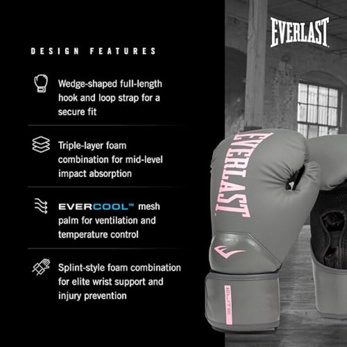 Боксерські рукавички Everlast Elite Prostyle для жінок (12oz, сірий/рожевий)