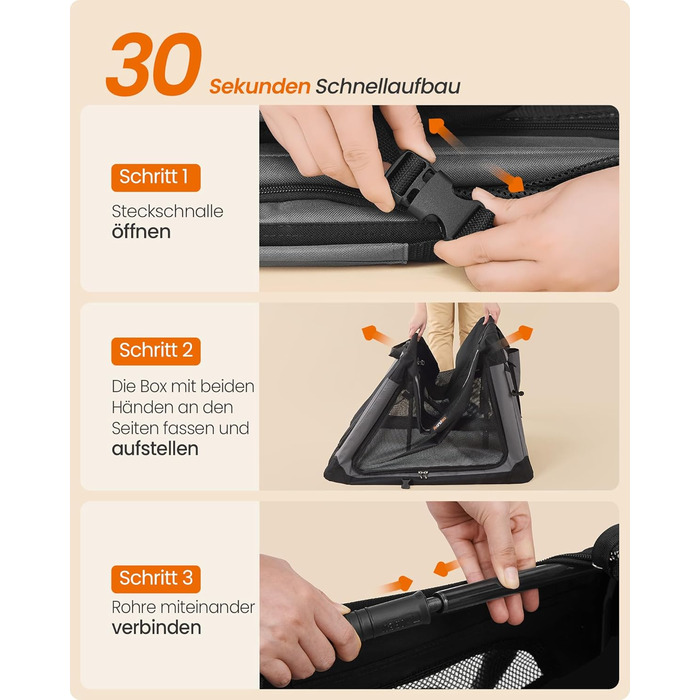 Кія Транспортна переноска для собак Feandrea, 50x35x35 см, чорна, з місткістю для води та корму