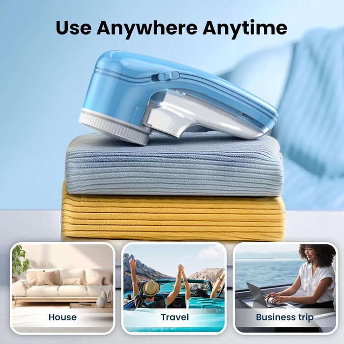 Електричний видалення ворсу для одягу та килимів, USB-зарядка, 3 леза, білий (блакитний)