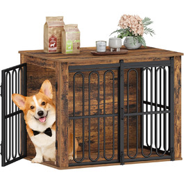 Дерев'яний вольєр для собак, 81 см, вольєр-стілець для дому, 2 двері, розсувні, для маленьких та середніх собак, міцний, 81 × 55 × 62,4 см, білий (коричневий)