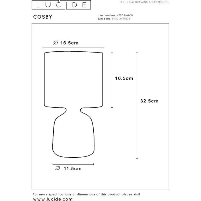 Лампа настільна LUCIDE COSBY, діаметр 16.5 см, цоколь E14, білий колір