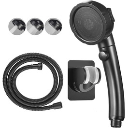 KAIYING Drill-Free High-Pressure Handheld Showerhead with ON/OFF Pause Switch, 3 Spray Modes, Water-Saving Showerhead, Detachable Puppy Shower Accessory (M: Showerhead + Holder + Hose) (Black)
