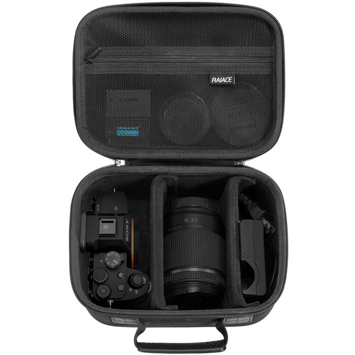 Чохол для фотоапарата Sony Alpha 7 II III IV/7R V, Nikon, Canon, Pentax - жорсткий, з сітчастим відділенням для зарядного пристрою, кабелів та аксесуарів - чорний