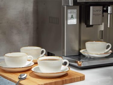 One more Cappuccino cups made of white ceramic, with saucers, 190 ml, espresso cups 4-piece set, for cafe and mocha, creamy white