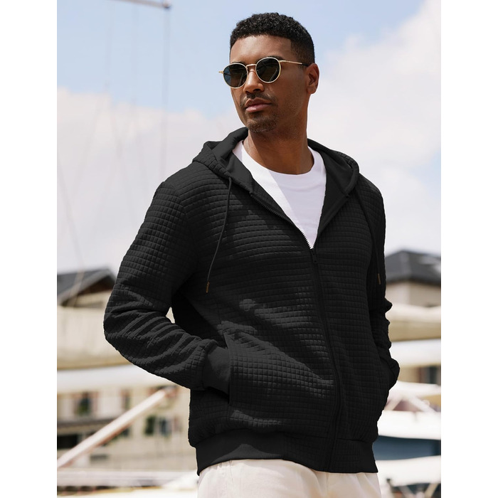 Світшот JMIERR для чоловіків з капюшоном, з довгим рукавом, вафельний візерунок, чорний, XXL