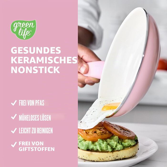 Набір керамічного посуду GreenLife Soft Grip, антипригарне покриття без PFAS, 8 предметів, рожевий