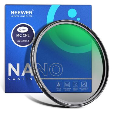 NEEWER 43mm Поляризаційний фільтр CPL з HD склом, 24 шари, Nano MC, для об'єктивів камери, зменшує відблиски та покращує контраст