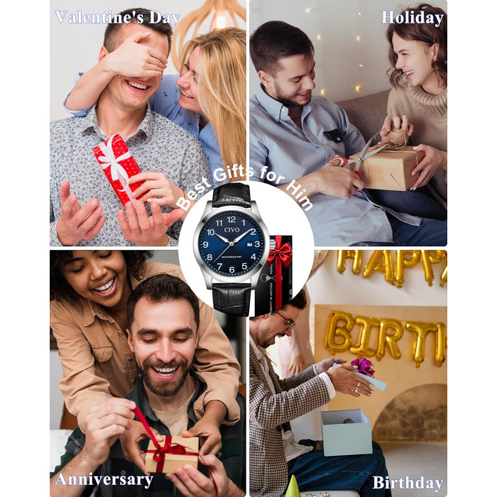 Годинник CIVO для чоловіків: аналоговий, великі цифри, водонепроникний, з датою, підходить для людей з поганим зором - ідеальний подарунок для чоловіків та людей похилого віку (чорний)