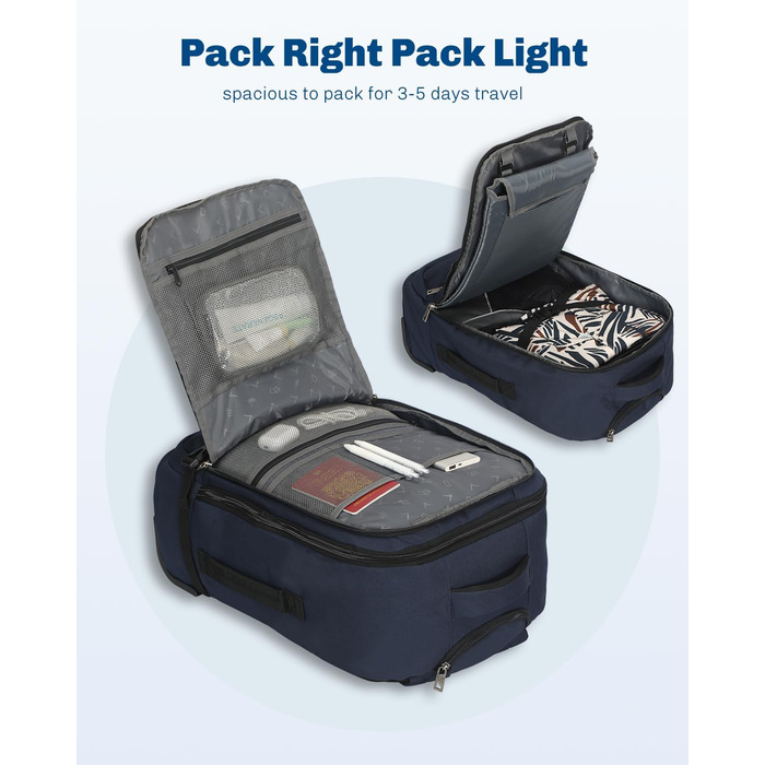 Рюкзак-валіза Hynes Eagle 42L з колесами для подорожей та бізнесу, 54x35x23 см, блакитний, 2024.