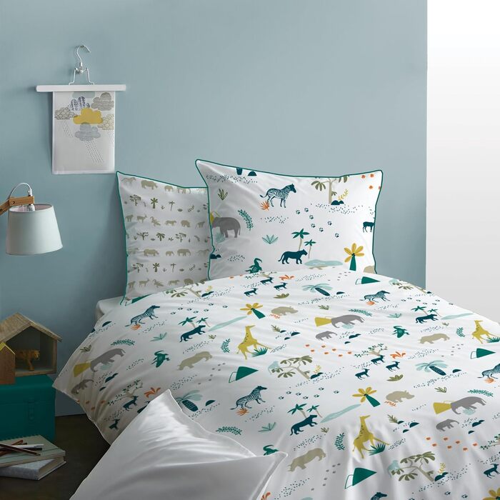Комплект постільної білизни для дитячого ліжка 135x200, з принтом тварин, Сафарі, Зоо, для хлопчиків та дівчаток, 100% бавовна, наволочка 80x80 + простирадло 135x200 см