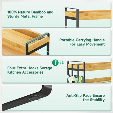Органайзер для спецій EsLuker.ly бамбуковий 4-ярусний, полиця для спецій на кухню та в комору, чорний