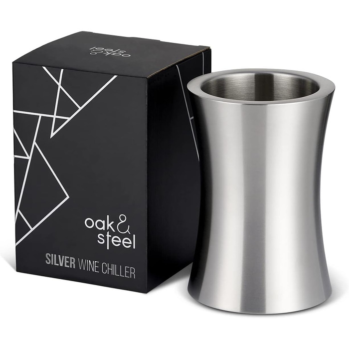 Преміум охолоджувач для вина з нержавіючої сталі Oak & Steel з подвійною стінкою та подарунковою коробкою - охолоджувач для вина, шампанського, пляшок. Елегантний та міцний, 1 шт.