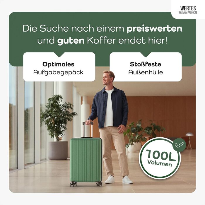 Чемодан великий 100L з TSA замком, жорсткий корпус, подвійні колеса, валіза на колесах (77см, лісовий зелений)