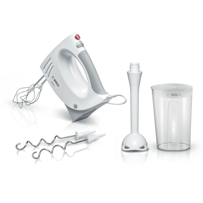 Ручний міксер Bosch MFQ3540: 2 вінчики, 2 гаки для тіста, пюрірувач, 5 швидкостей, 450 Вт, білий