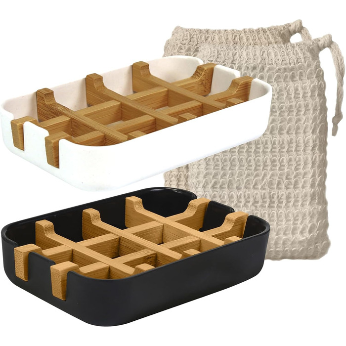 Набір для миття рук: мильниця з бамбука та кукурудзяного крохмалю + 2 мішечки для мила