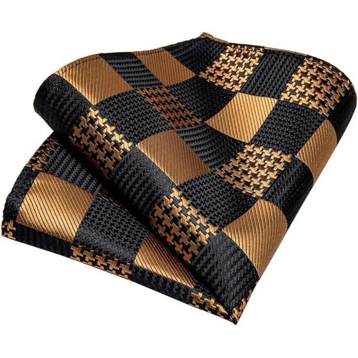 Чоловіча краватка DiBanGu з шовку, візерунок пає, квітковий принт, комплект: краватка, нагрудна хустинка, краватки-застібки, краваткова блискавка, класичний стиль, для весілля, свят, чорно-золота в клітинку