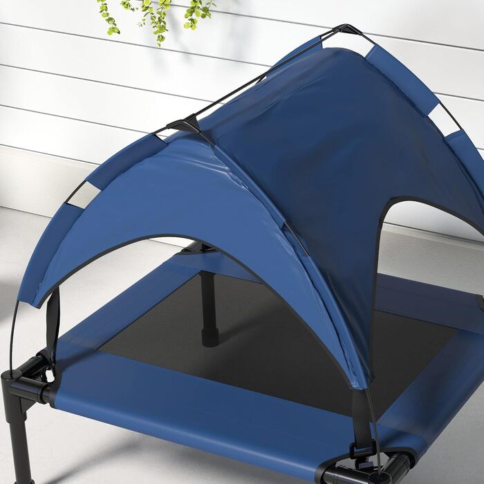 PawHut Підвищене собаче ліжко з балдахіном, Outdoor лежанка для собак з дахом, дихаюча, для міні та дрібних собак, Оксфорд, 61 x 46 x 63 см