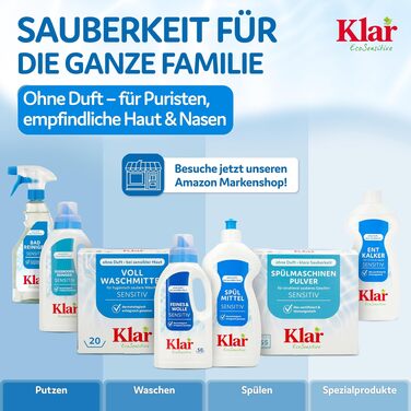 Пральний порошок для кольорових речей Klar EcoSensitive SENSITIV, гіпоалергенний, без ароматизаторів, 4.75 кг (набір 2 шт по 2.375 кг)