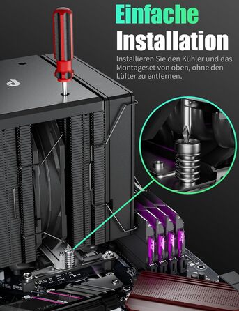 upHere Система охолодження CPU Dual Tower з 6 теплових трубок, 2 x 120мм вентилятори PWM, сумісна з AMD AM4 AM5/Intel 2011/2066 (X79/X99), для ПК, UE2K6