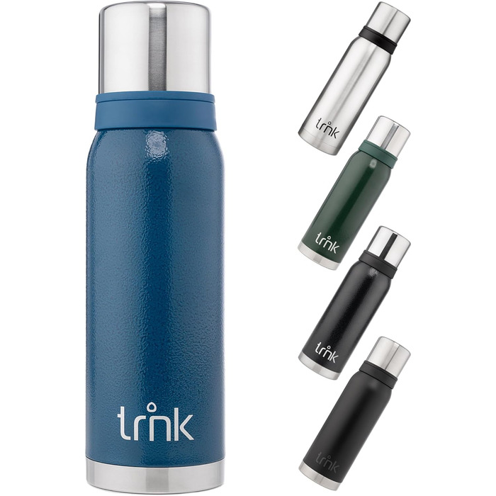 Термос для напоїв TRNK Arktis 2, 1200 мл, нержавіюча сталь, BPA-free, зберігає тепло 32 години, з 2 кришками-чашками, для відпочинку на природі, миється в посудомийній машині (гірське блакитний)