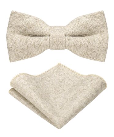 Метелик чоловіча JEMYGINS вовняна однотонна бежева з нагрудною хустинкою для осені та зими