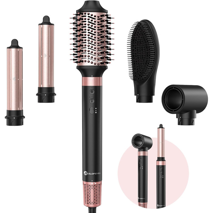 Slopehill Airstyler 5 в 1: Іонізатор, Фен, Щітка для об'єму, Локони, Випрямляч. Чорний