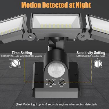 LED Floodlight with Motion Sensor Outdoor, 6000LM 38W Super Bright Outdoor Floodlight with Adjustable 3 Heads, 6500K Cold White LED Spotlight, IP65 Waterproof Outdoor Light for Garage, Garden, Yard...