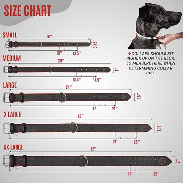 Нашийник для собак Riparo з натуральної шкіри, регульований, посилений (L, 3,8 см, чорно-червоний), чорно-червоний