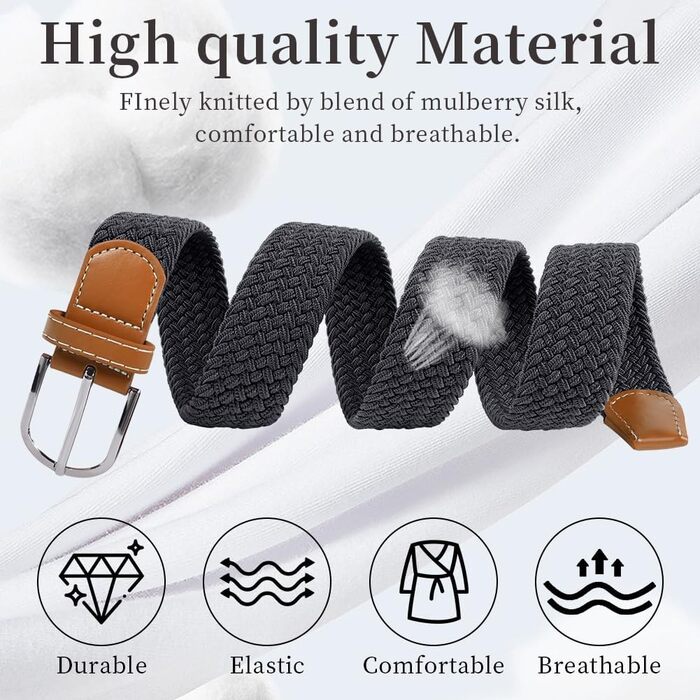 Жінський та чоловічий тканинний ремінь Flintronic, еластичний плетений ремінь, ширина 3.3 см, довжина 107 см (обхват талії 76-115 см), кольори: бежевий+синій