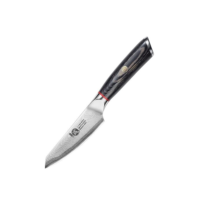 Ніж кухонний японський MITSUMOTO SAKARI AUS-10 Дамаск, 10 см для овочів, рукоять Пака, в дерев'яній подарунковій коробці