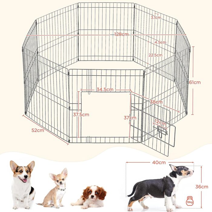 Yaheetech 8-Panel Folding Dog Playpen - 61cm High, Indoor/Outdoor Pet Pen with Door, Flexible & Portable, Easy Assembly - Suitable for Dogs, Cats, Puppies, Rabbits