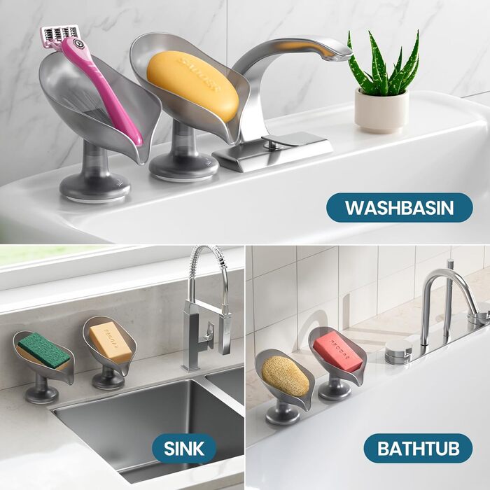 Набір мильниць з піддоном TAILI, 2 шт., сірий колір, витримують до 5 кг, без свердління, для ванної кімнати та кухні