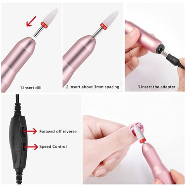 Електрична нігтьова пилка для гелю та нігтів: професійний набір для манікюру та педикюру Rose з USB, 20000 об/хв, регульована швидкість