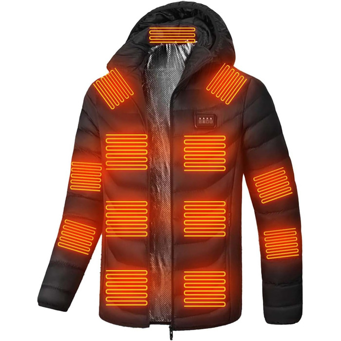 Обогрівальна куртка для чоловіків та жінок з капюшоном, тепла куртка-пуховик, зимова куртка для активного відпочинку, полювання, мотоциклів, кемпінгу, чорного кольору, XL