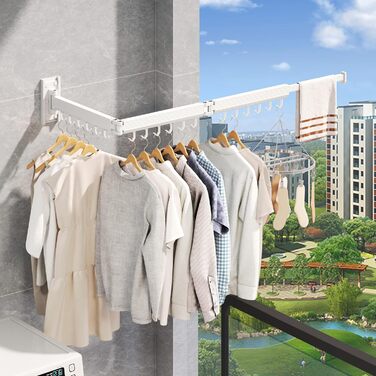 Настінна сушилка для білизни розкладна та складна, з алюмінію, 100 кг, білі гачки