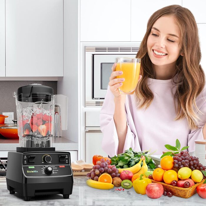 BioloMix High-Performance Blender 2200W, Self-Cleaning Function, Stand Mixer with 2L Container and 600ml Travel Cup BPA Free. Smoothie Mixer