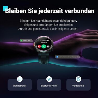 Смарт-годинник Blackview IP68: Компас, 100 днів автономії, Bluetooth-дзвінки, моніторинг серця та сну, 100+ режимів спорту, сумісний з Android/iOS, чорний