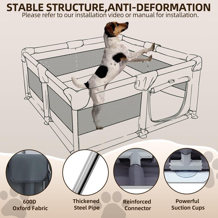 Клітка-загон для собак з оксфордської тканини, знімні пелюшки, 127x127x66 см, сталеві труби, дихаюча сітка, замок-блискавка, портативний вольєр для домашніх тварин для використання в приміщенні та на вулиці